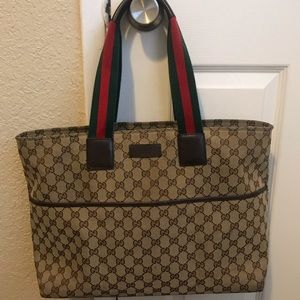 100% auth Gucci Beige/Ebony GG Canvas Tote Bag